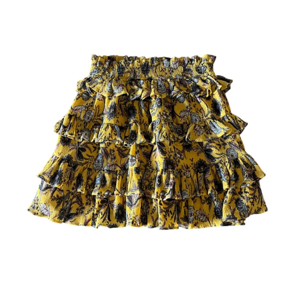 Yellow Floral Tiered Ruffle Mini Skirt